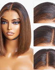 silky straight human hair bob wigs with brown highlights, 5x5 lace closure bob wig