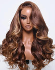 qvr wigs brown body wave with highlights