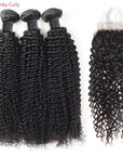 kinky curly natural black human hair bundles with 4x4 closured human hair weave