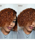 easy to wear short bob wigs, glueless curly human hair wigs with mix brown highlights