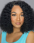 full and vibrant natural black kinky curly bob wig with virgin human hair and 13x4 lace