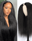qvr kinky straight natural black v part human hair wigs glueless no leave out