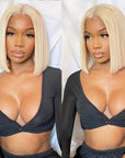 light blonde short bob wigs, sleek straight lace wigs that pop on melanin skin