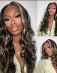 qvr wigs highlight gold sand straight human hair lace frontal
