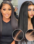 sleek straight glueless wigs with pre plucked hairline for black women