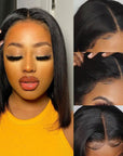 sleek straight short bob wigs for Black women, 100% human hair 5x5 lace closure bob wigs