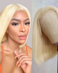 easy-install blonde lace short bob wig, lightweight human hair bob for everyday wear