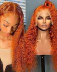 qvr wigs curly lace frontal wig with ginger orange color