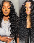 loose deep wave wear and go wig with HD lace closure