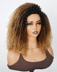 QVR Glueless Kinky Curly Half Wig Invisible Hairline Ombre