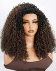 QVR Glueless Twist Curly Half Wig Invisible Hairline Ombre
