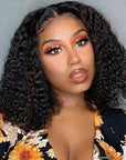 chic natural black kinky curly bob wig with bouncy curls and virgin human hair