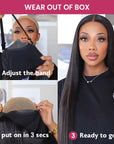 QVR Glueless Pre-cut 4x4 HD Lace Closure Human Hair Wigs Straight Wear & Go Wigs