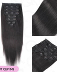 9pcs natural black silky straight weft human hair clip ins