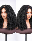 QVR Layered Burmese Curly Glueless V Part Wig Invisible Lace Edge Human Hair