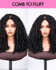 QVR Layered Burmese Curly Glueless V Part Wig Invisible Lace Edge Human Hair