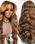 defined straight wear and go glueless wigs with bold color blend