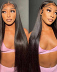 silky straight natural black wear and go wig with HD lace