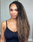 QVR Sun-Kissed Blonde Mixed Highlights Burmese Kinky Curly Feather Crochet Human Hair Miracle Knots Crochet Weave Hair Extensions