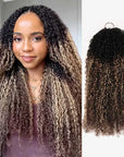 QVR Sun-Kissed Blonde Mixed Highlights Burmese Kinky Curly Feather Crochet Human Hair Miracle Knots Crochet Weave Hair Extensions