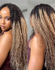 QVR Sun-Kissed Blonde Mixed Highlights Burmese Kinky Curly Feather Crochet Human Hair Miracle Knots Crochet Weave Hair Extensions