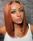 straight bob wigs in warm orange hue, pre-cut lace human hair bob wigs for rich skin tones