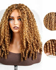 QVR Honey Blond Highlight Burmese Curly V Part Wigs Natural Protective Style Glueless Wigs