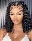 pre-styled natural black human hair bob wigs, wavy short bob wigs for everyday glam
