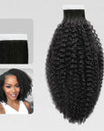 qvr seamless afro kinky curly tape in hair extensions natural black human hair