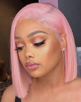 short bob wigs with t lace, pink human hair bob wigs for african american women