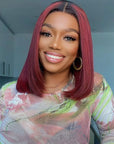 vibrant short bob wig in burgundy ombre, made from silky straight human hair