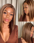 sleek piano highlights short bob wigs honey blonde for black women