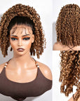QVR Highlight Color Burmese Curly Drawstring Ponytail Human Hair Extensions for Black Women