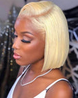 elegant straight human hair short bob wigs with t lace, 180% blonde colored bob wigs for black women