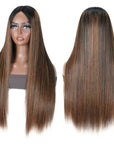 balayage straight v part wig on wig stand front and back view