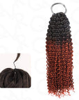 Small kinky curly crochet human hair extension in ombre black and red, machine made, 14-24 inches, durable for over a year.