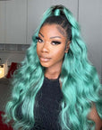 cyan ombred body wave virgin human hair bundles with 4x4 lace closure virgin hair