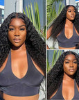 water wave v part wig human hair no glue no gel