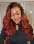 reddish brown colored v part human hair wigs body wave texture