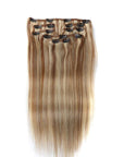 QVR Blonde Straight 7Pcs Clip in Hair Extensions in Highlight