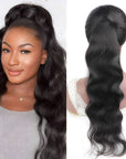 real human hair body wave black clip in ponytail extensions