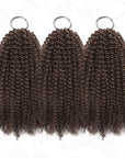 Dark brown afro kinky curly crochet hair extensions, 100% human hair, available in various lengths, ideal for natural hairstyles.