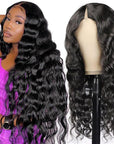 black colored loose deep wave v part wig 0 skill needed