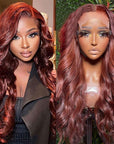 qvr wigs reddish brown body wave 13x4 hd lace frontal for black women