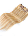QVR Blonde Straight 7Pcs Clip in Hair Extensions Highlight