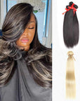 qvr silky straight black blonde highlights sew in hair extensions with black human hair bundles