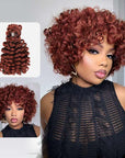 QVR Reddish Brown Bouncy Curl Bulk Hair Extensions For Crochet Braids Human Hair