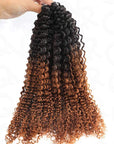 Small kinky curly crochet hair extension in T1B/30 color, 100% human hair, 14-24 inches, suitable for dyeing and restyling.