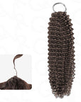 Dark brown crochet hair extension with afro kinky curly texture, machine made feather human hair, 14-24 inches in length.