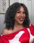QVR Salt Pepper Kinky Curly V Part Wigs No Leave Out Invisible Lace Edge Human Hair Wig